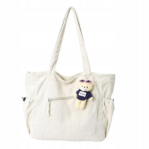 BEACH BAG WITH ZIPPER ROPE WHITE 3 POCKETS FOR SHOPPING TRAVEL