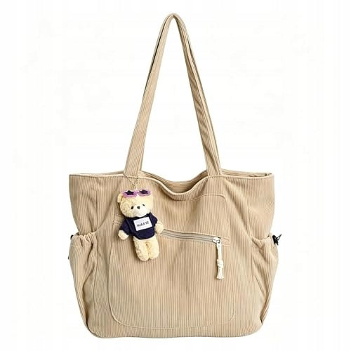 BEACH BAG WOMEN'S CORDUROY KHAKI ZIPPER 35X15X30 CM for home Brand no brand