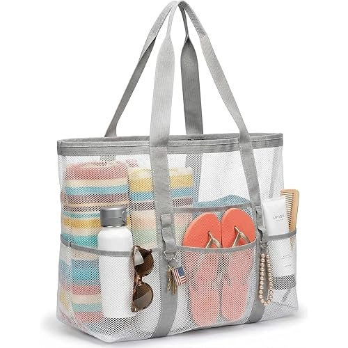 BEACH BAG WOMEN'S NYLON LARGE MESH POCKETS HOLIDAY HOME Brand no brand