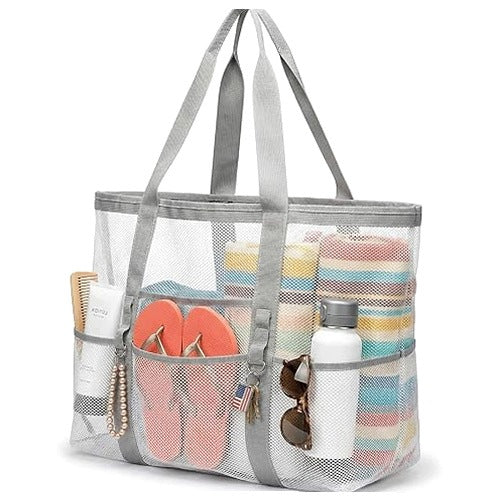 BEACH BAG WOMEN'S NYLON LARGE MESH POCKETS HOLIDAY HOME