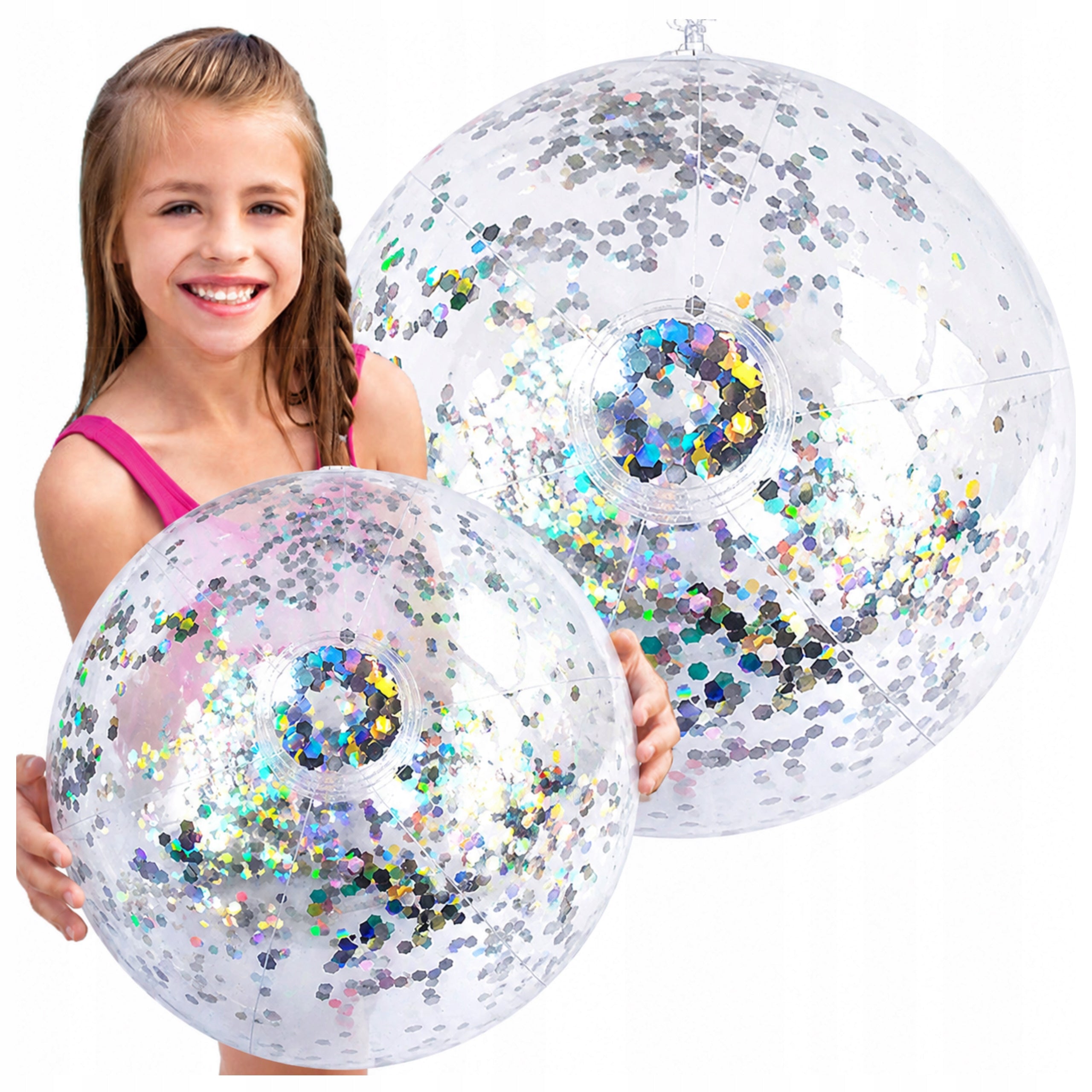 BEACH BALL FOR WATER LARGE 40cm RUBBER INFLATABLE FOR BEACHES FOR KIDS glitter