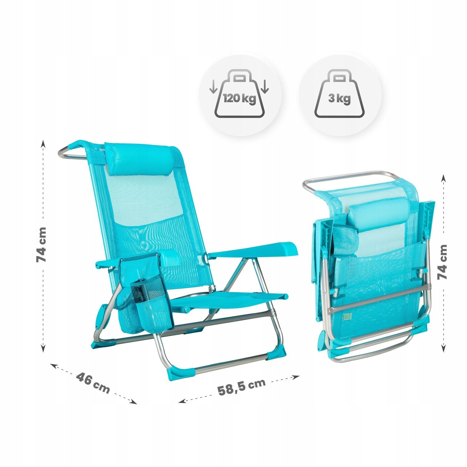 BEACH CHAIR FOLDING 2IN1 POCKET CUSHION OUTTEC Product weight with unit packaging 3.05 kg