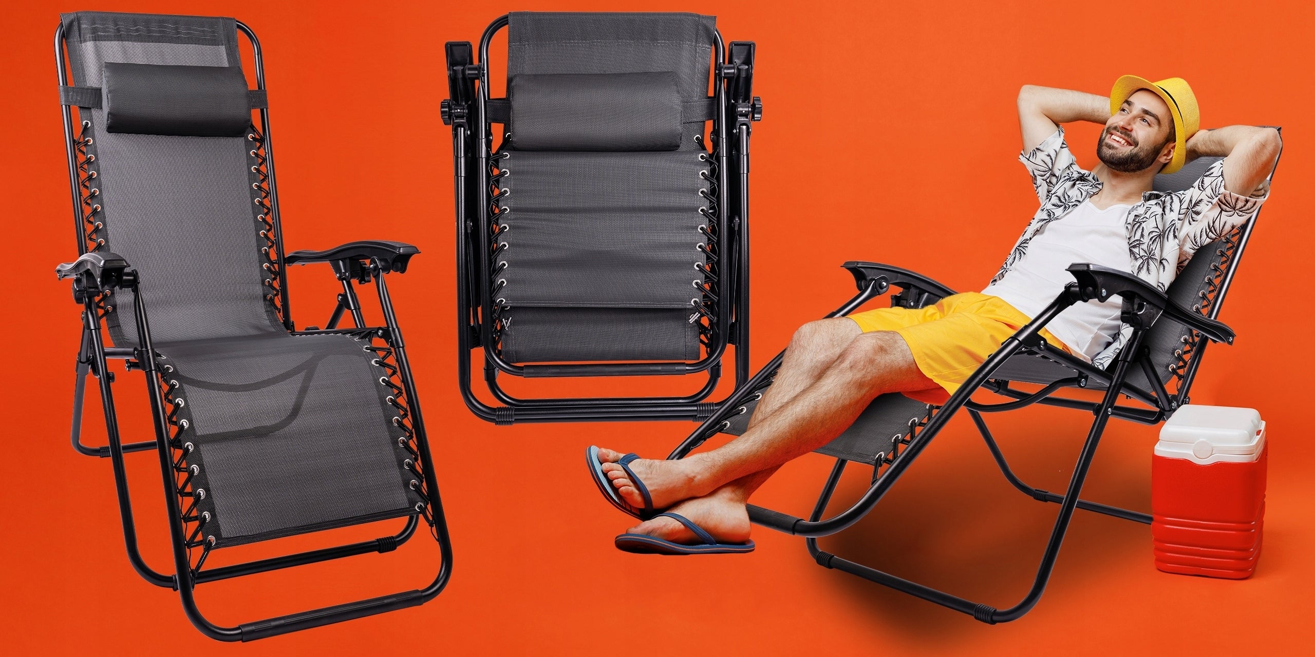 BEACH CHAIR FOLDING CHAIR ZERO GRAVITY HEADREST SHELF Frame material metal