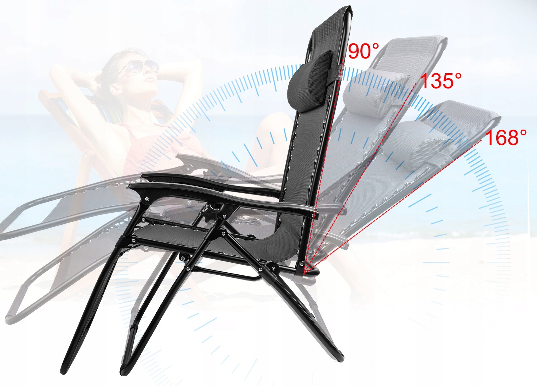 BEACH CHAIR FOLDING CHAIR ZERO GRAVITY HEADREST SHELF Kind sunbed