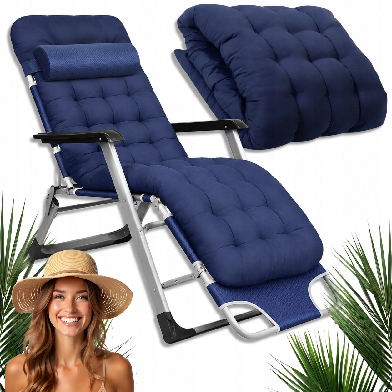 BEACH CHAIR FOLDING METAL WITH BOX BLUE FOLDING