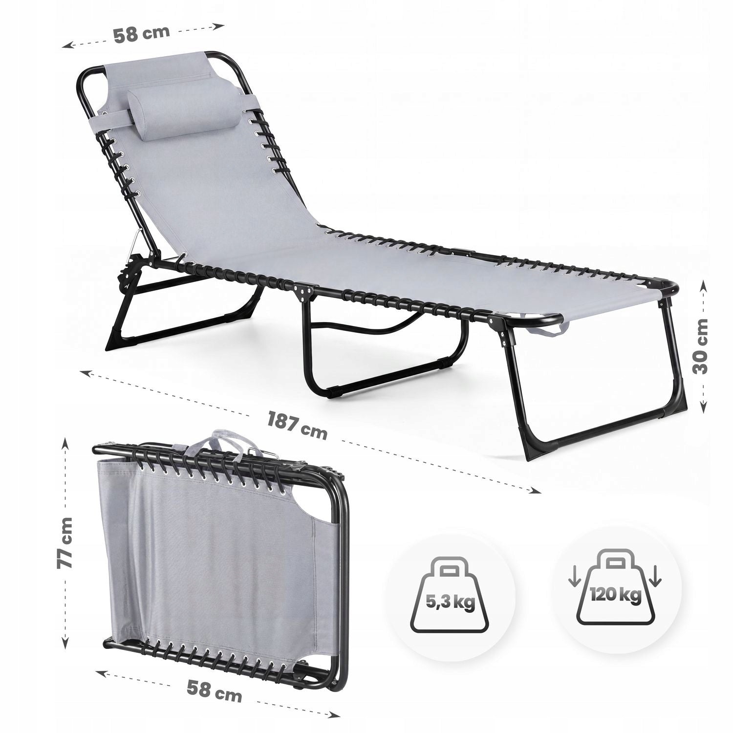 BEACH CHAIR FOLDING TERRACE BED BACKREST ADJUSTMENT OUTTEC Product weight with unit packaging 6.34 kg