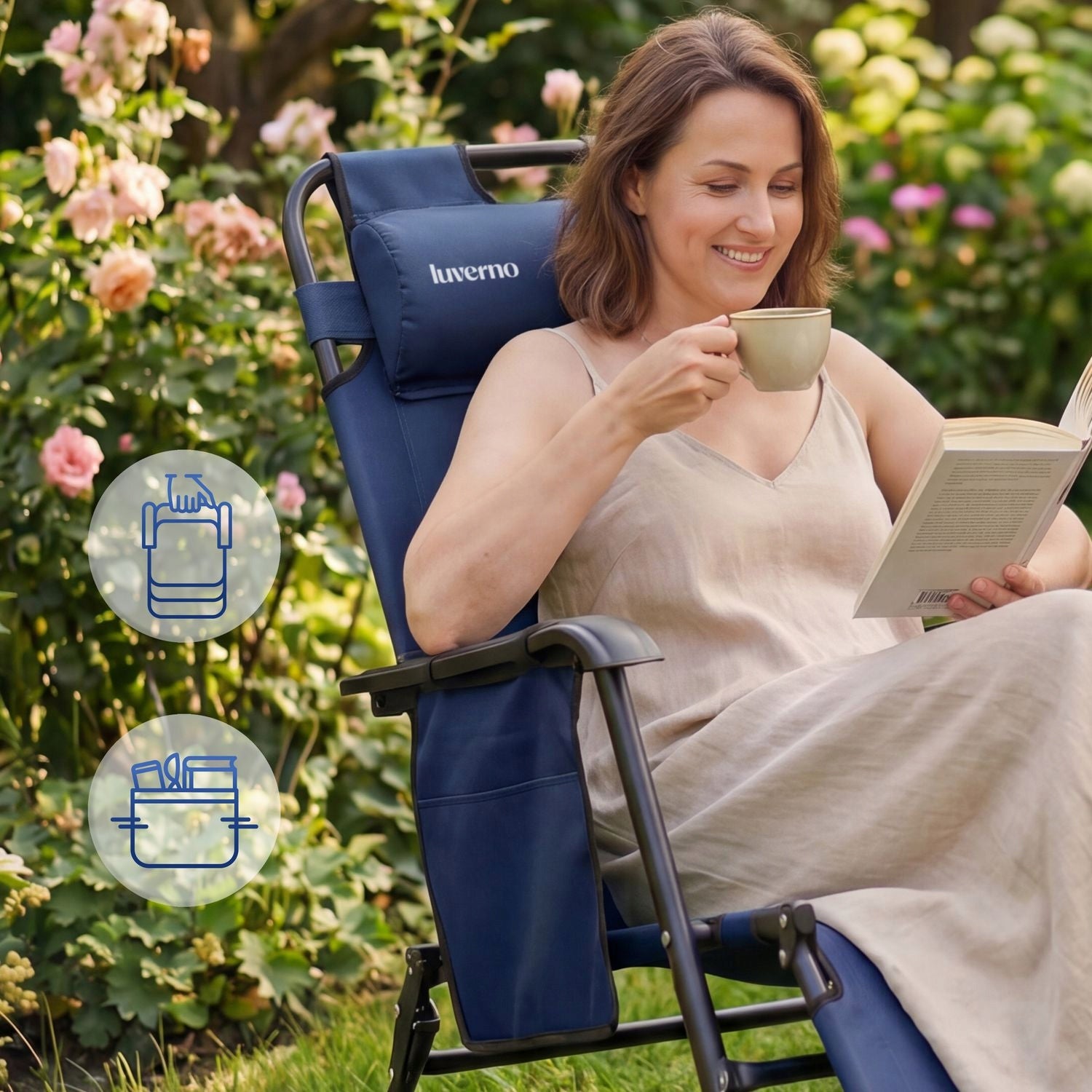 BEACH CHAIR FOLDING TOURIST WITH BACKREST HEADREST LUVERNO Kind sunbed