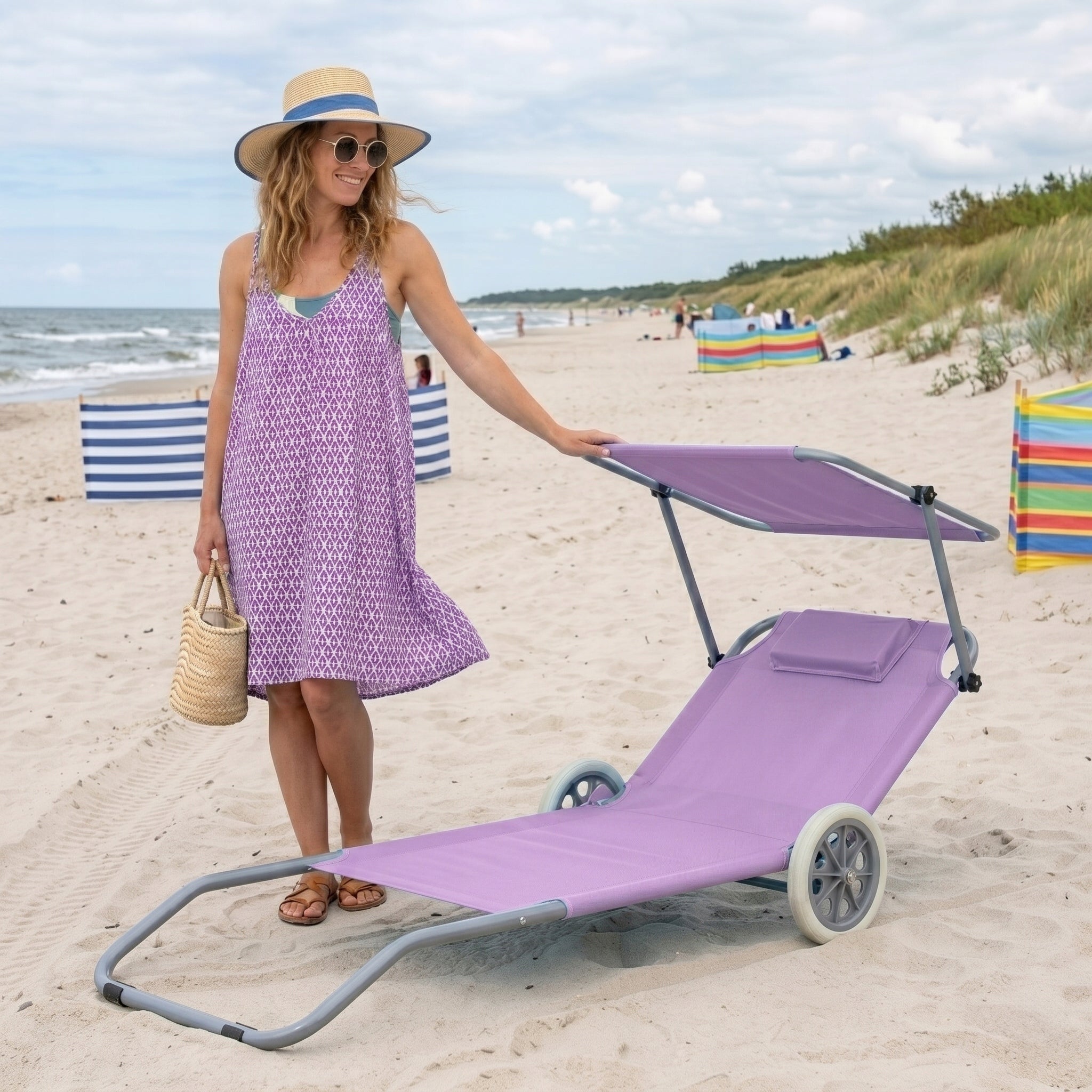 BEACH CHAIR GARDEN FOLDING TOURIST COUCH STROLLER WHEELS COUCH Brand Be-Active.pl