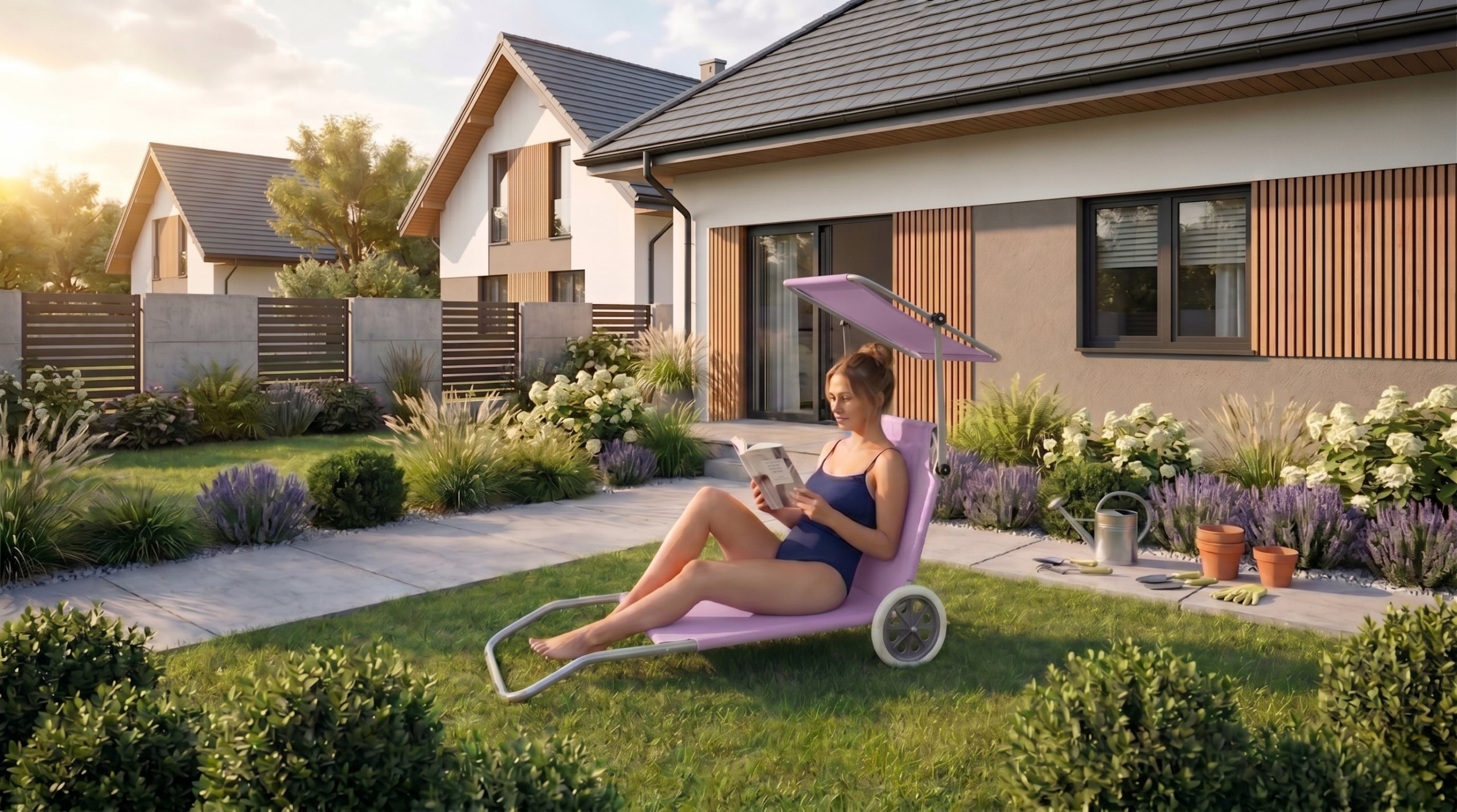 BEACH CHAIR GARDEN FOLDING TOURIST COUCH STROLLER WHEELS COUCH Packaging status original