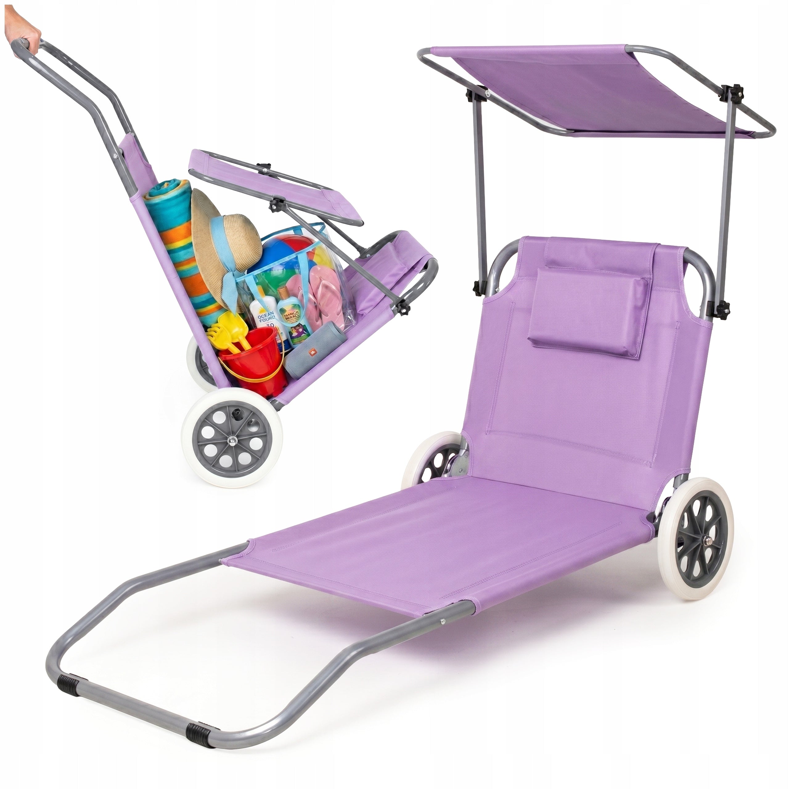 BEACH CHAIR GARDEN FOLDING TOURIST COUCH STROLLER WHEELS COUCH