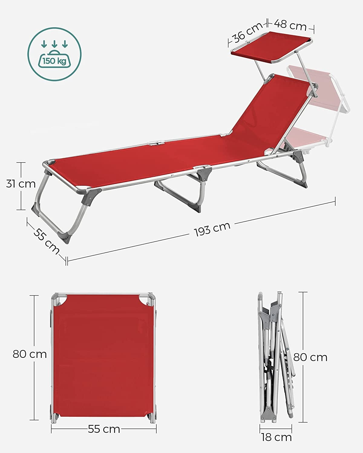 BEACH CHAIR LIGHT WITH ROOF PORTABLE FOR POOL GARDEN Model GCB19RD