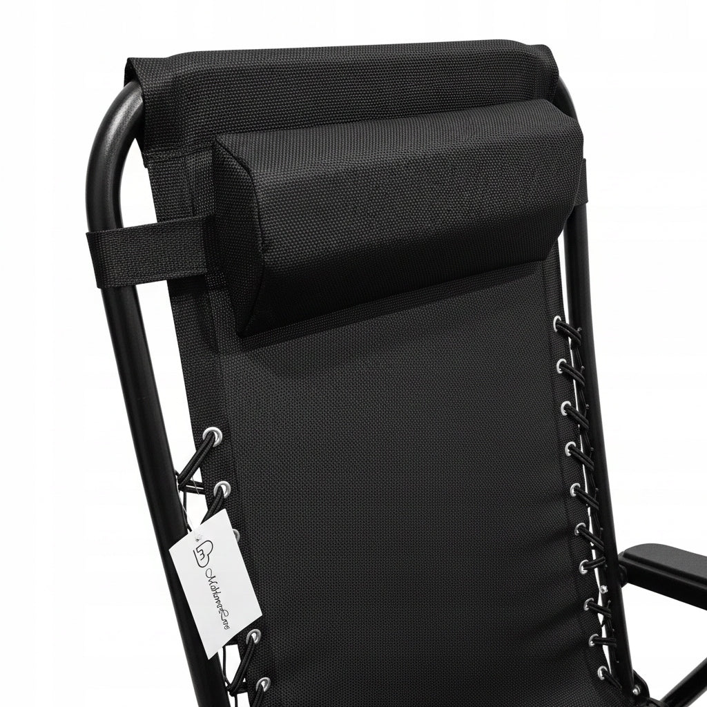 BEACH CHAIR ZERO GRAVITY - FOLDING CHAIR WITH PILLOW -BLACK Kind sunbed