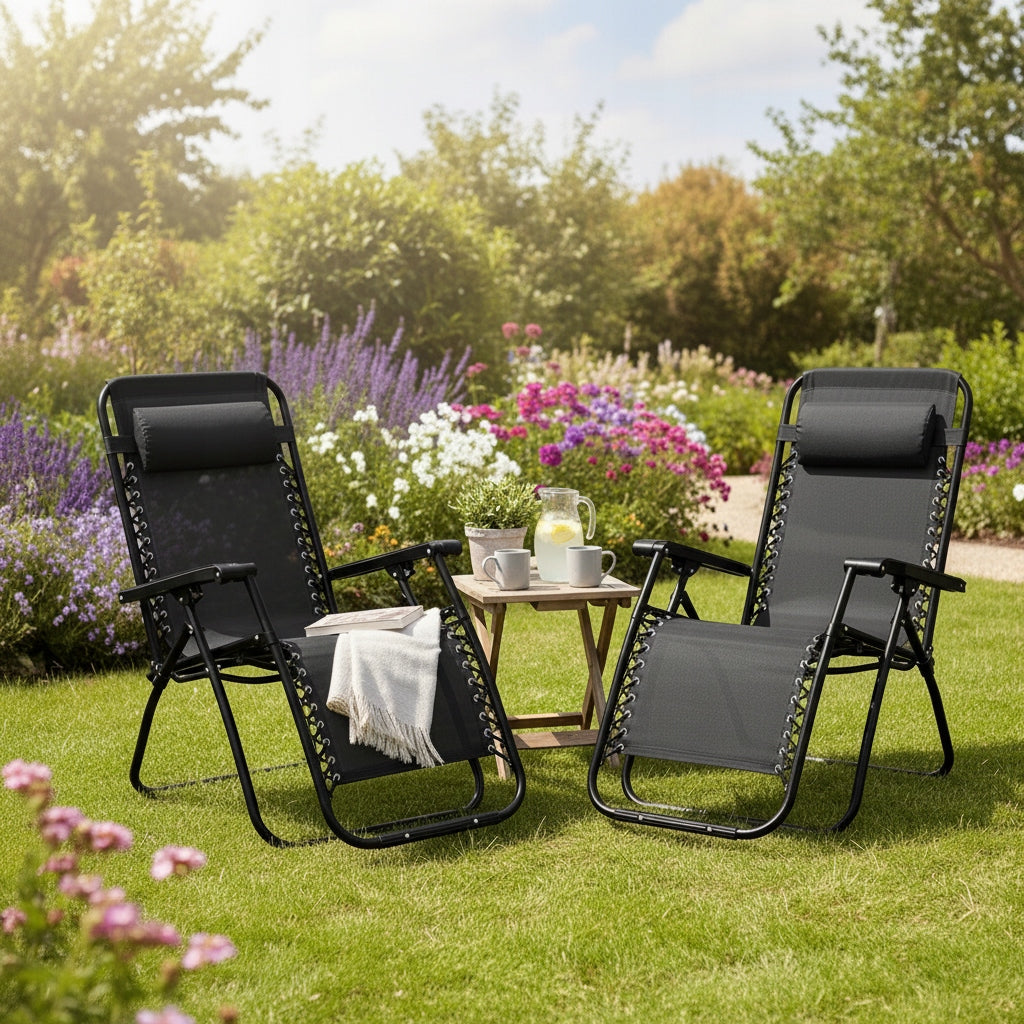 BEACH CHAIR ZERO GRAVITY - FOLDING CHAIR WITH PILLOW -BLACK Manufacturer code KR15C