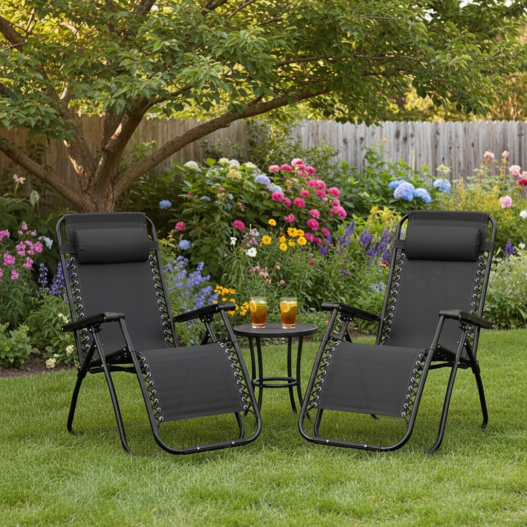 BEACH CHAIR ZERO GRAVITY - FOLDING CHAIR WITH PILLOW -BLACK Model KR15C