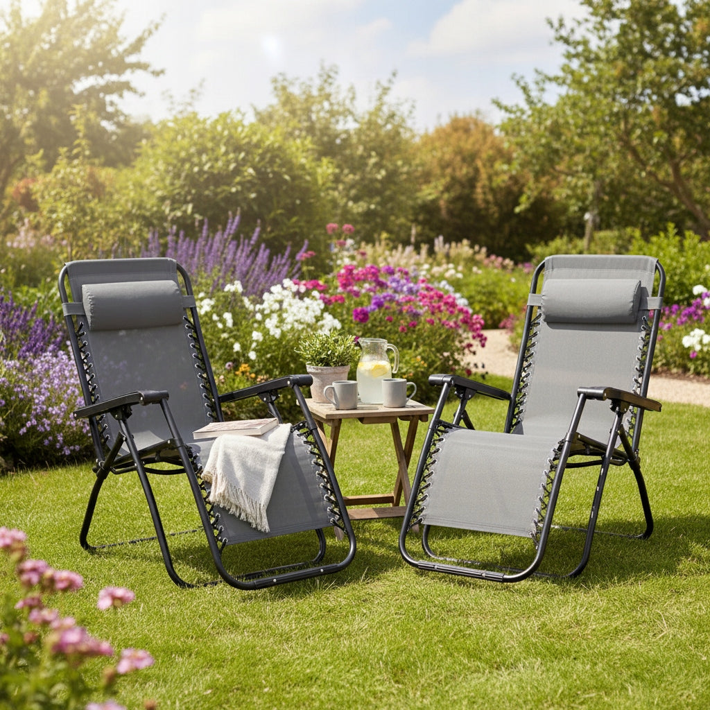 BEACH CHAIR ZERO GRAVITY - FOLDING CHAIR WITH PILLOW - GREY Brand Meblowe Love