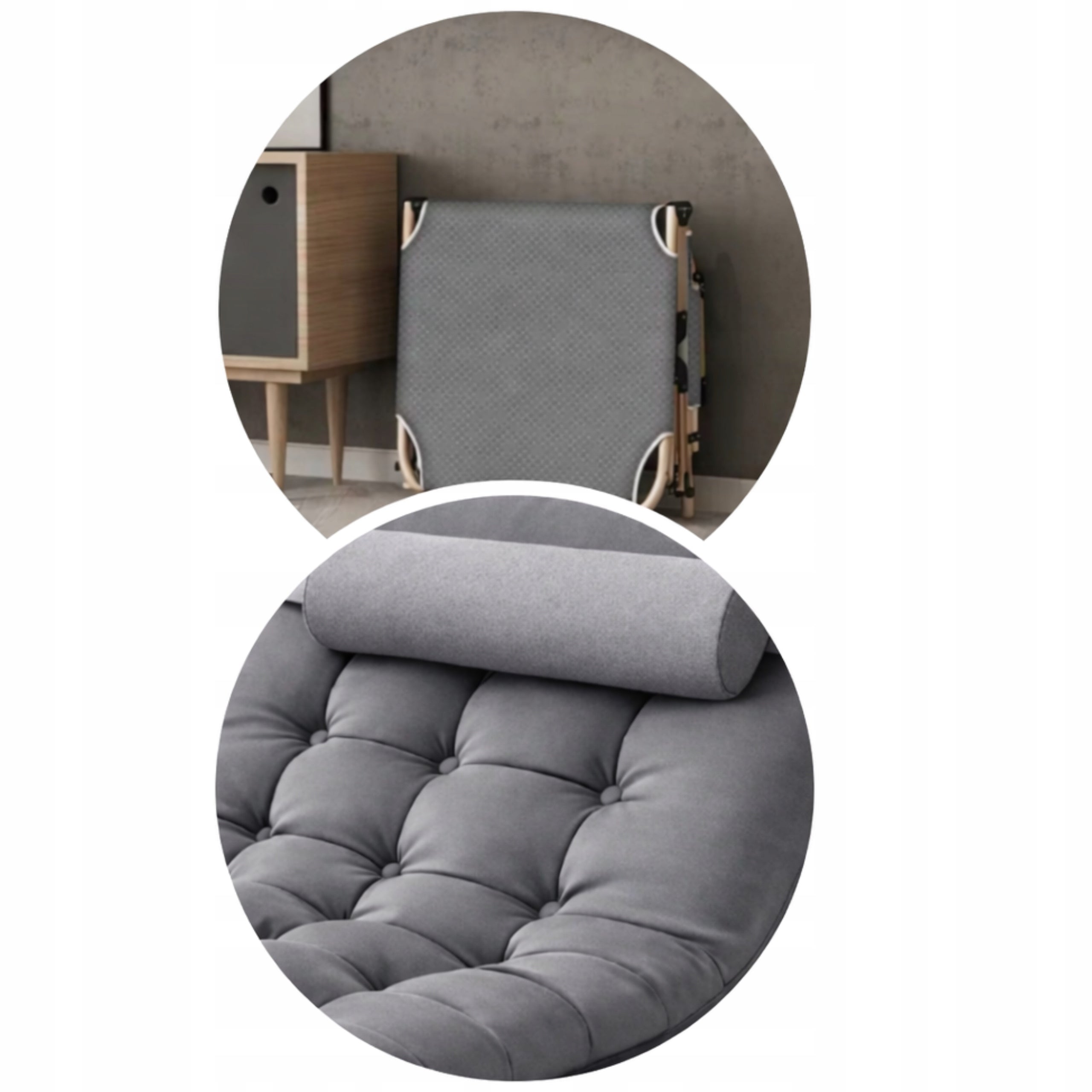 BEACH LOUNGER FOLD-OUT TRAVEL BED WITH MATTRESS CUSHION Color gray