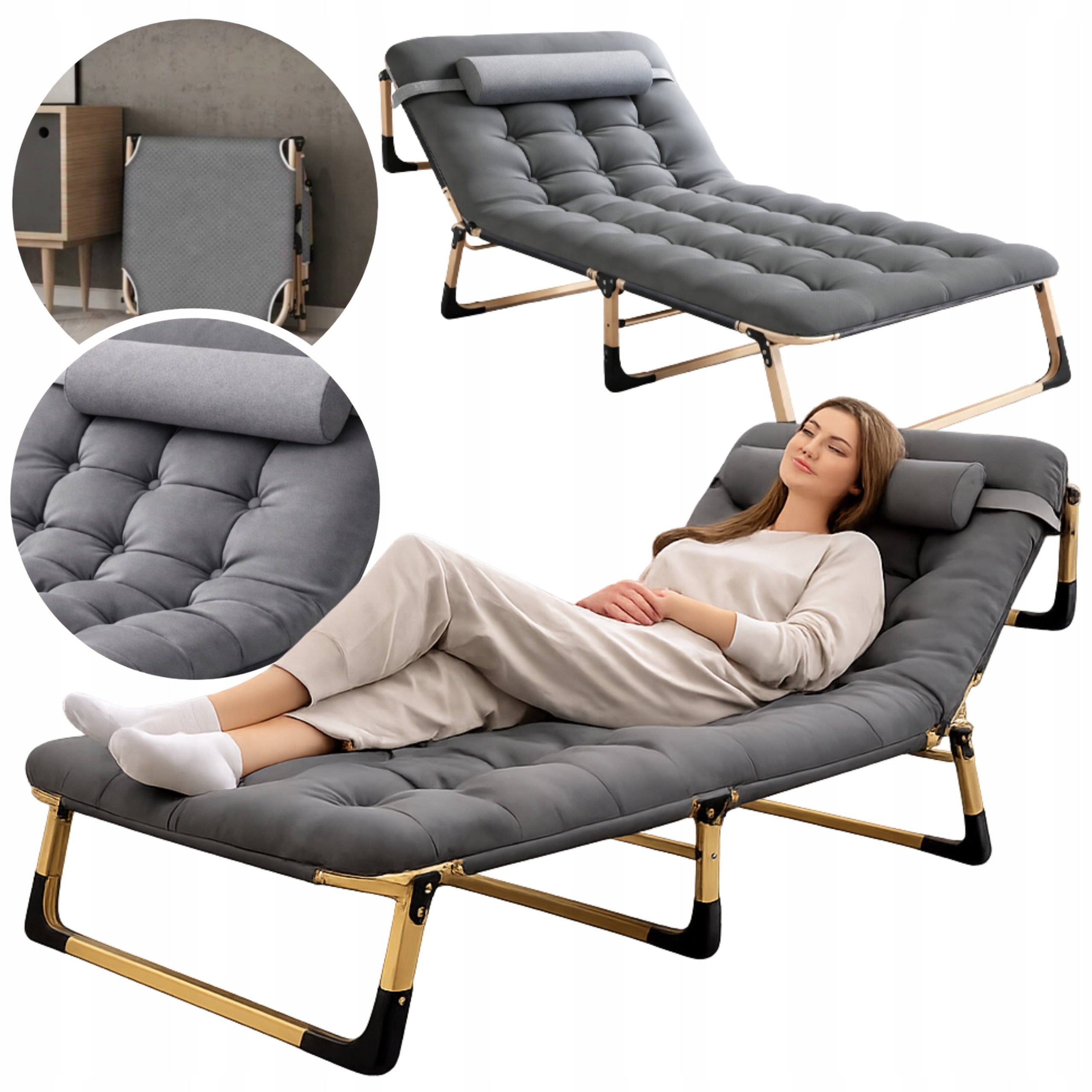 BEACH LOUNGER FOLD-OUT TRAVEL BED WITH MATTRESS CUSHION