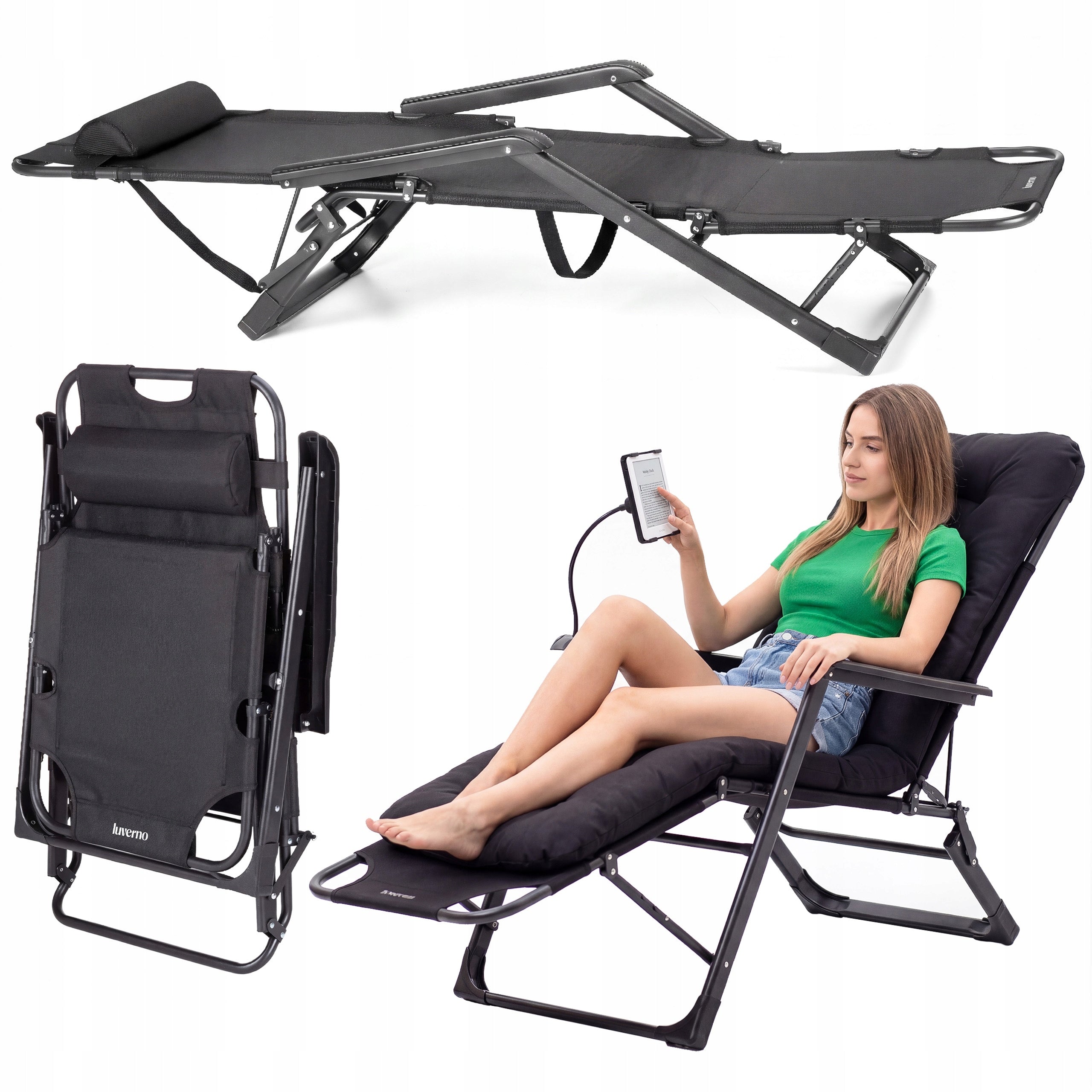 BEACH LOUNGER FOLDING ADJUSTABLE WITH SOFT MATTRESS AND HANDLE