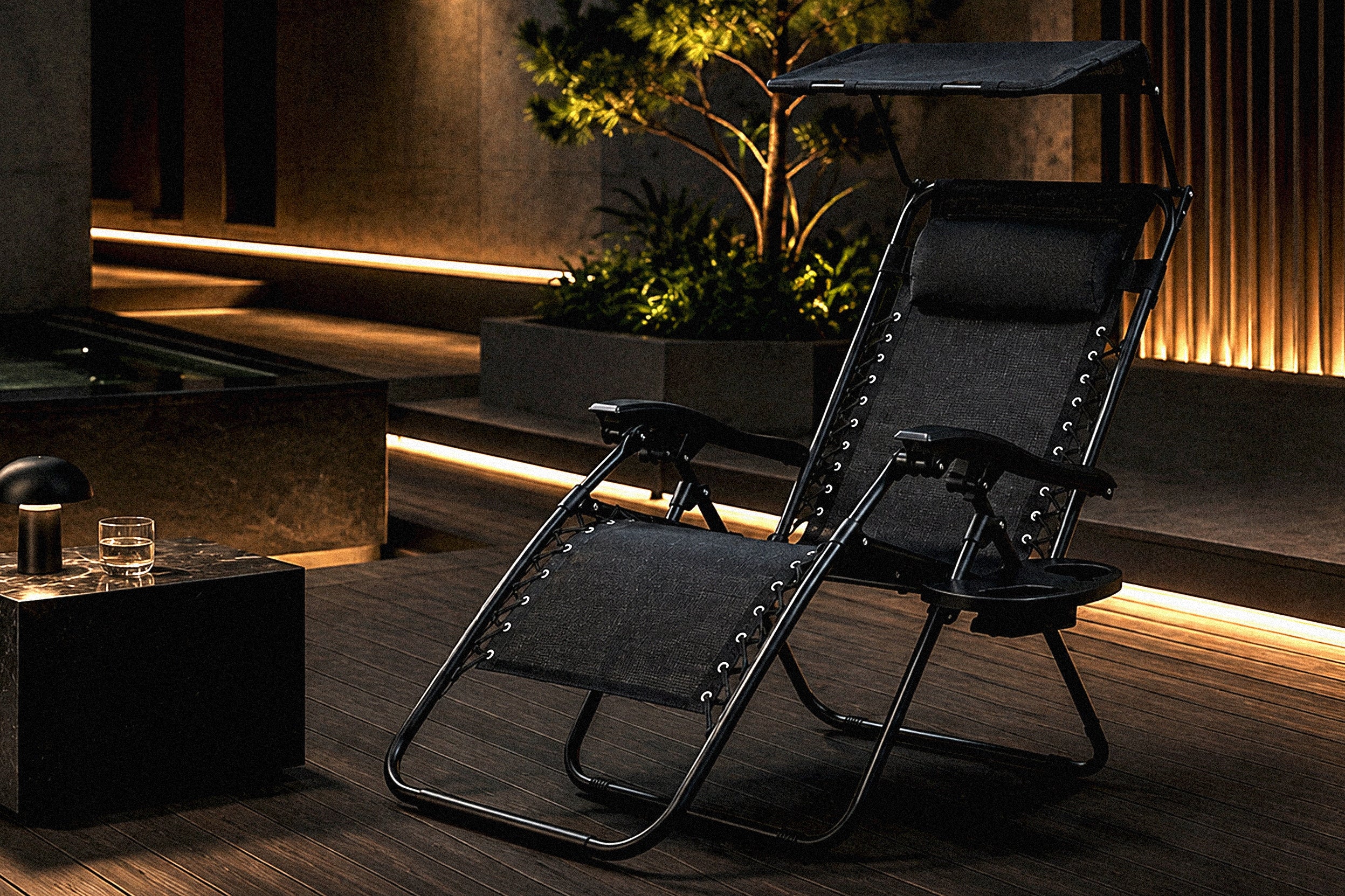 BEACH LOUNGER FOLDING + CANOPY TABLE Convenient for Terrace to Garden Manufacturer code Leżak z daszkiem L66Z1