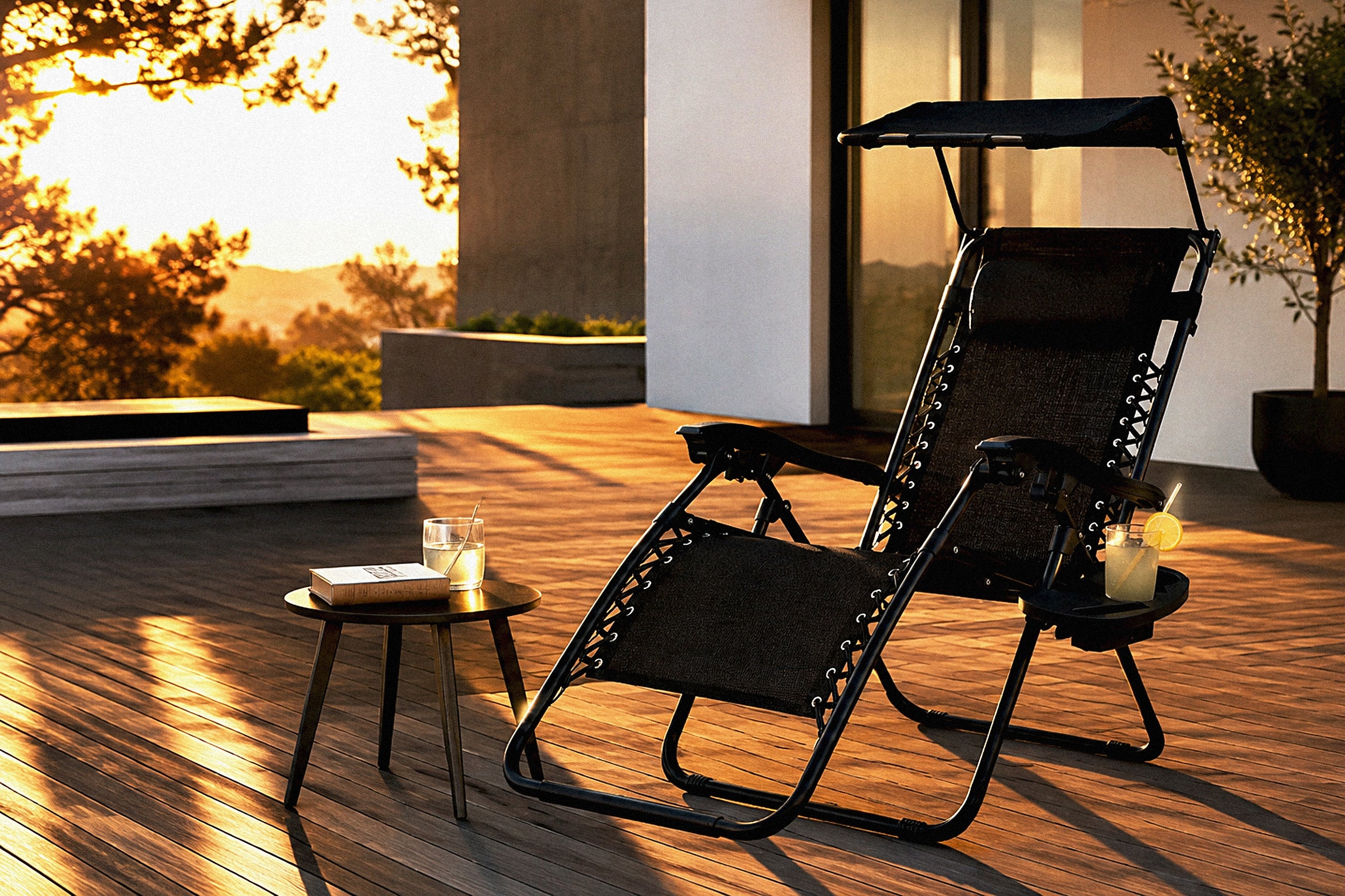 BEACH LOUNGER FOLDING + CANOPY TABLE Convenient for Terrace to Garden Model leżak z daszkiem