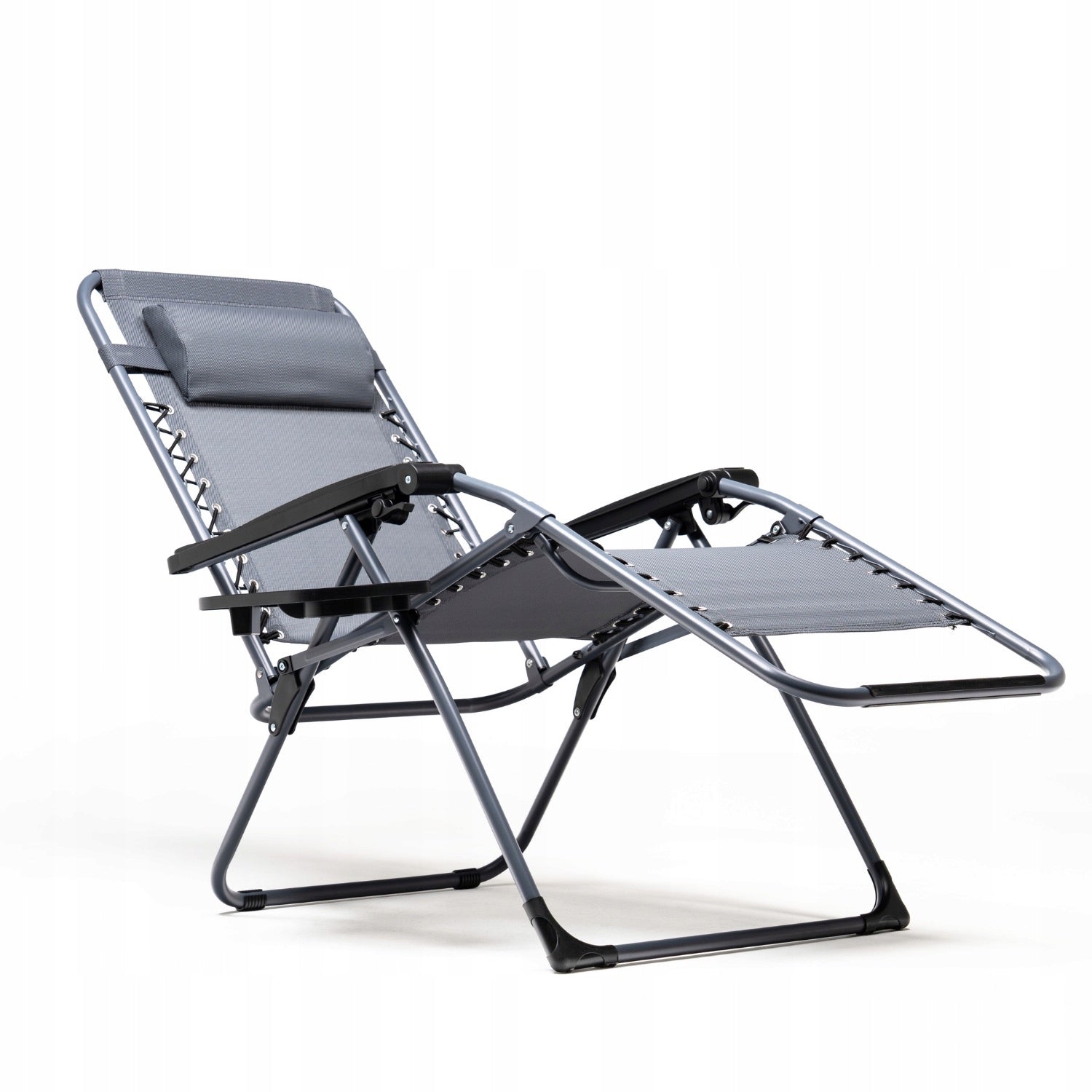 BEACH LOUNGER FOLDING ZERO GRAVITY CUSHION DRINK HOLDER GREY Kind sunbed