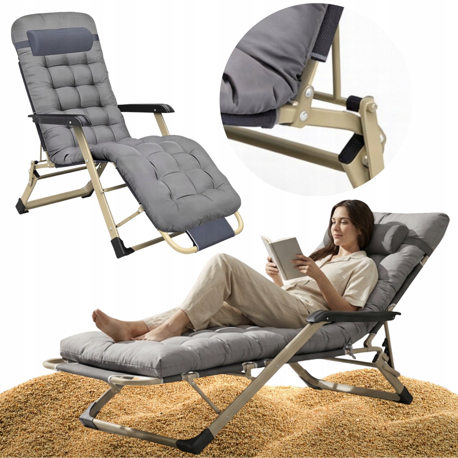 BEACH SUN LOUNGER FOLDING PORTABLE STRONG TERRACE