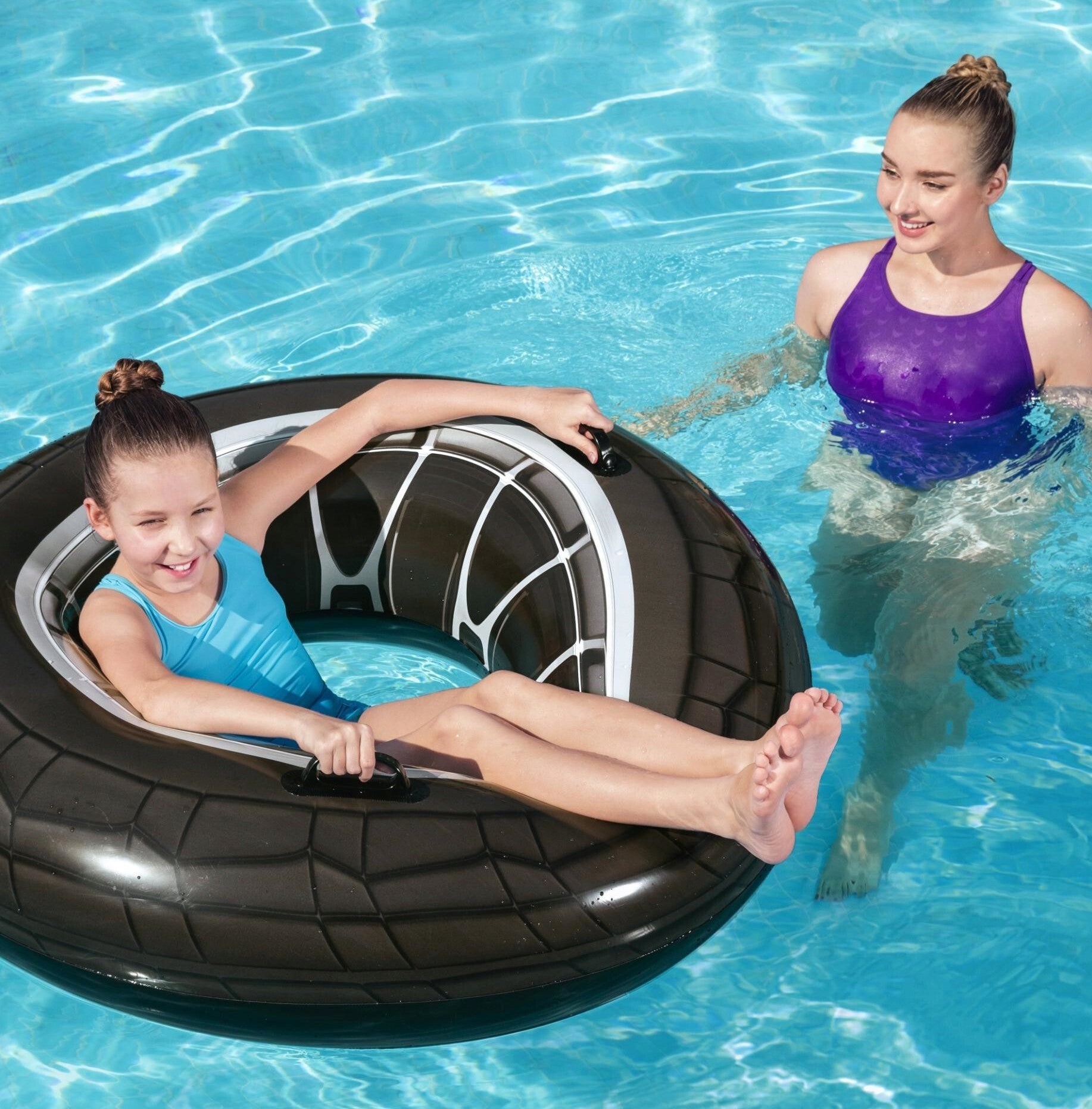 BEACH SWIMMING WHEEL TIRE INFLATABLE CIRCLE MATTRESS SWIMMING POOL 119cm Color black