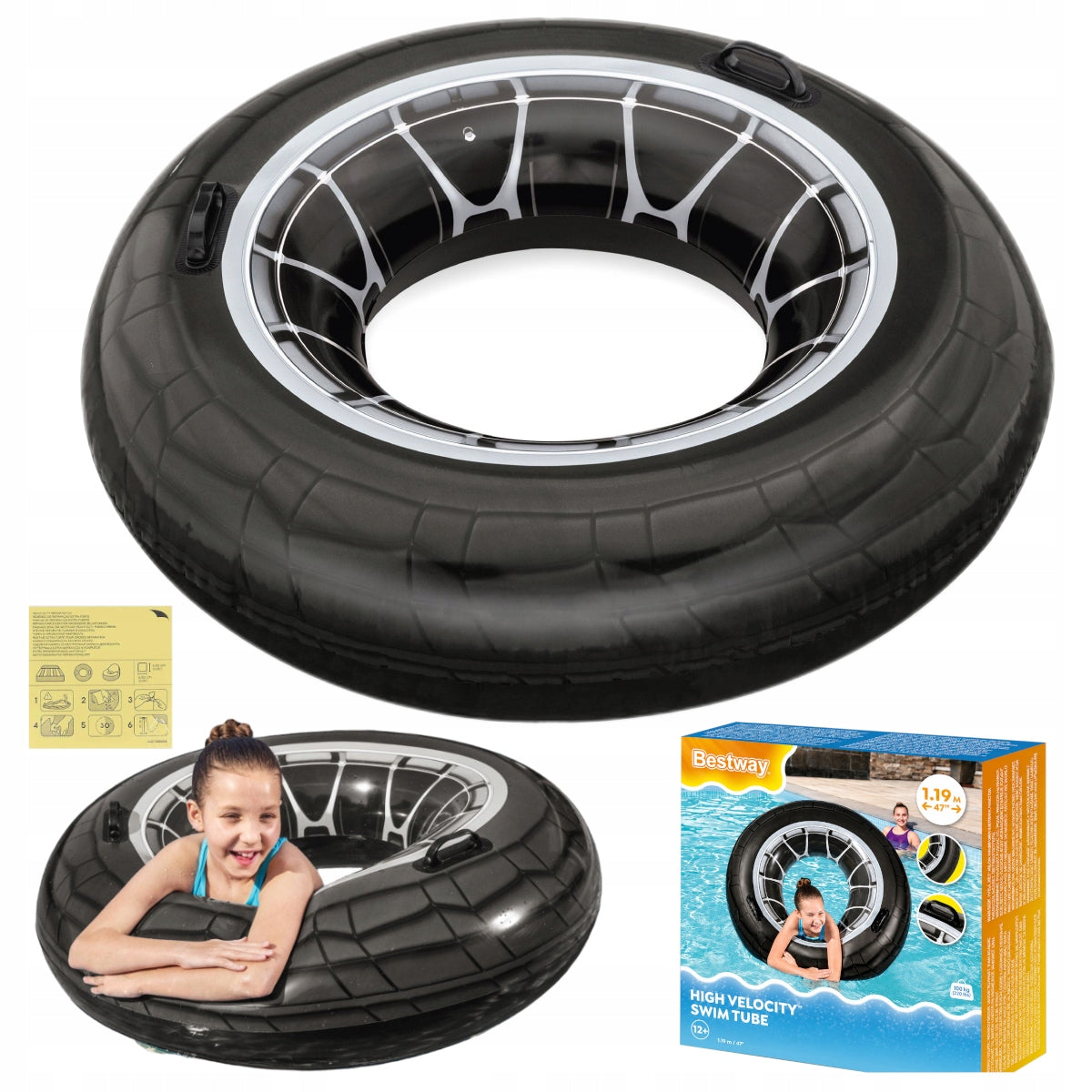 BEACH SWIMMING WHEEL TIRE INFLATABLE CIRCLE MATTRESS SWIMMING POOL 119cm