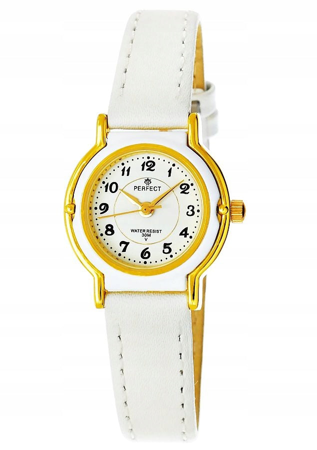 BEAUTIFUL CHILDREN'S WATCH - PERFECT - GOLD CASE -WHITE STRAP Packaging status original
