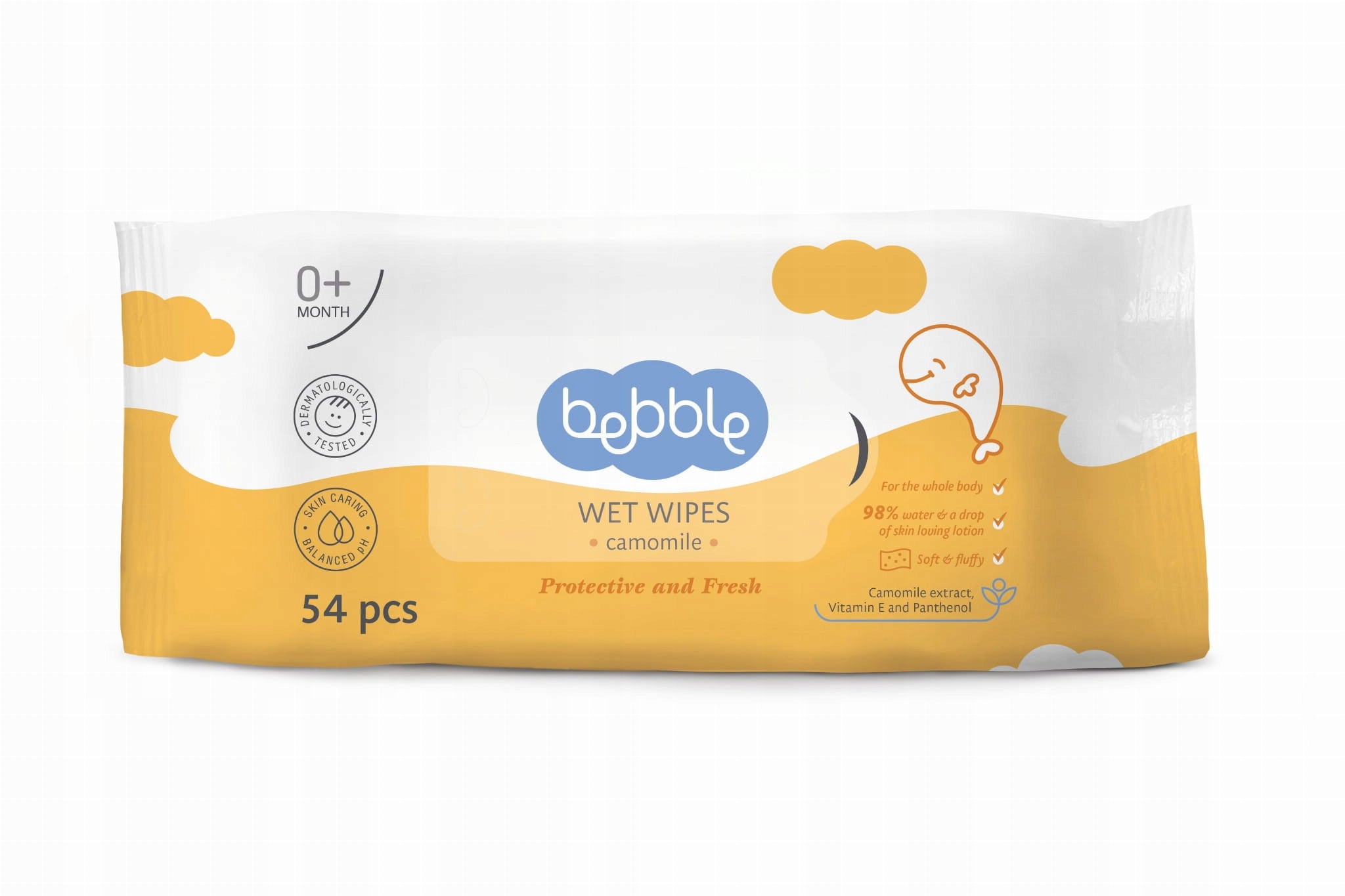 BEBBLE WET WIPES WATER CHAMOMILE VITAMIN E D-Panthenol 54 pcs. Manufacturer code 3016-01-012