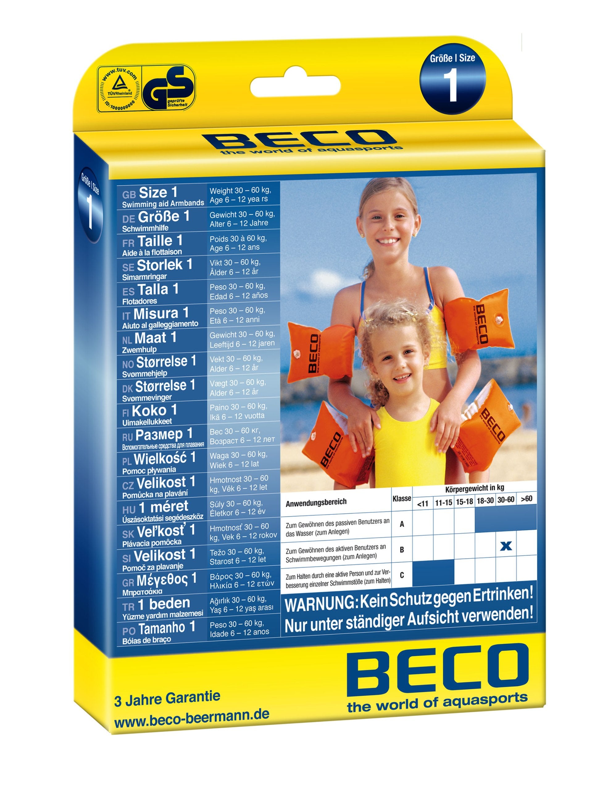 BECO SLEEVES FOR CHILDREN FOR SWIMMING POOL WEIGHT 30-60KG 9704 EAN (GTIN) 4013368097045