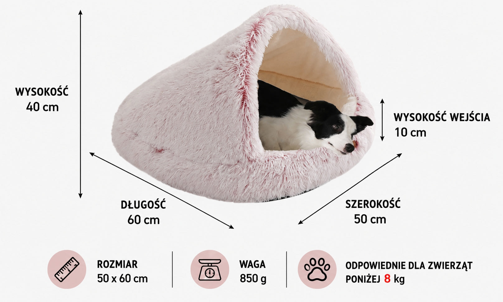 BED CAT HOUSE SMALL DOG BOOTH BED PLUSH WARM 60CM Length 60 cm
