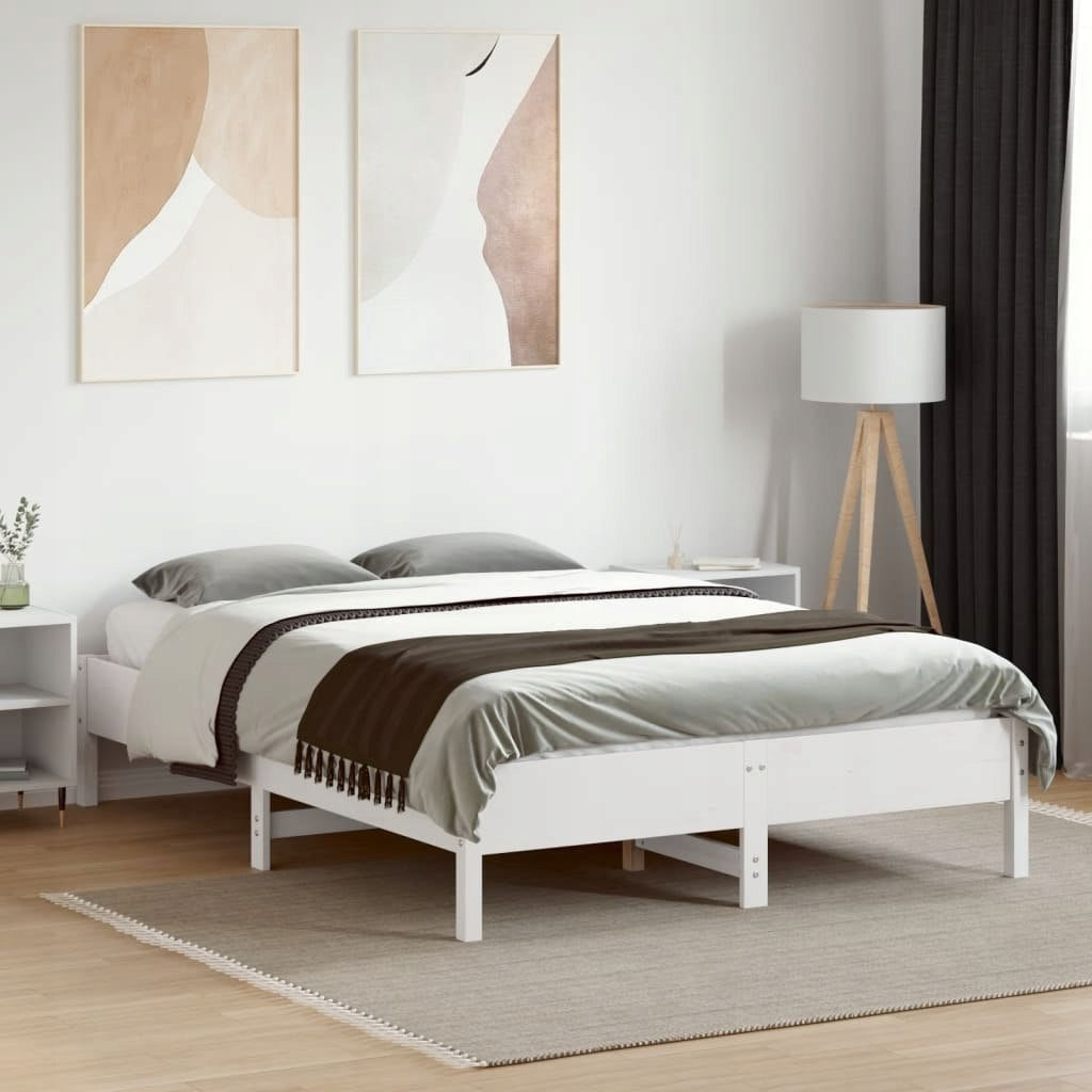 BED FRAME WHITE 135X190CM SOLID PINE WOOD Brand VidaXL