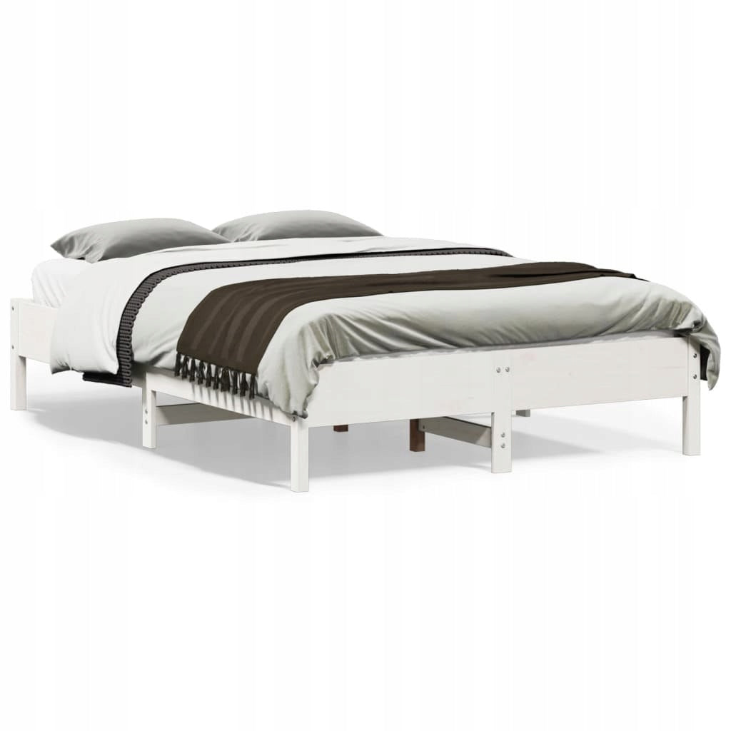BED FRAME WHITE 135X190CM SOLID PINE WOOD