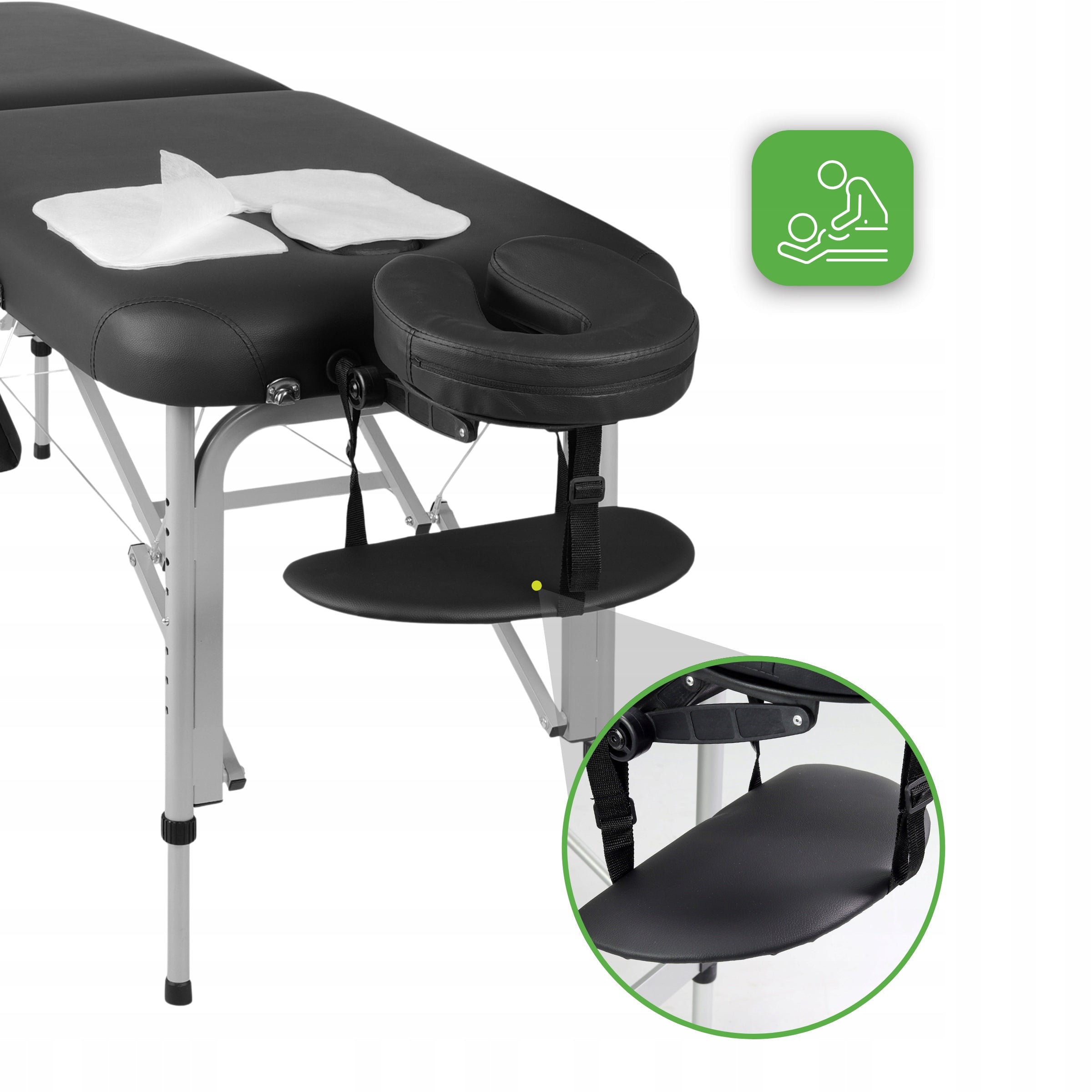 BED MASSAGE TABLE ALUMINUM FOLDING VERA 60CM BLACK WITH ACCESSORIES Medical device yes