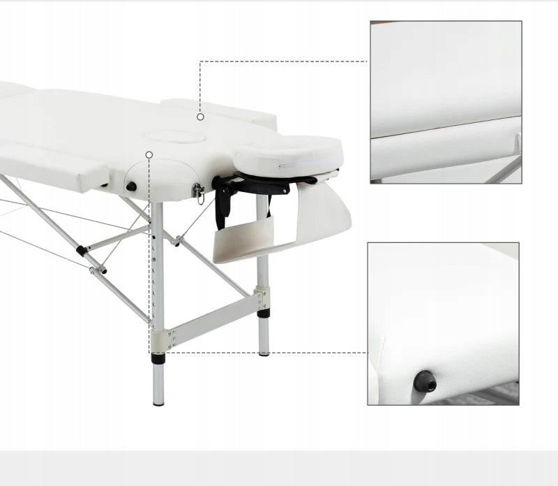 BED MASSAGE TABLE ALUMINUM FOLDING WHITE COSMETIC 215 cm x 60 cm Frame material aluminum