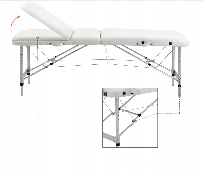BED MASSAGE TABLE ALUMINUM FOLDING WHITE COSMETIC 215 cm x 60 cm Kind folding table