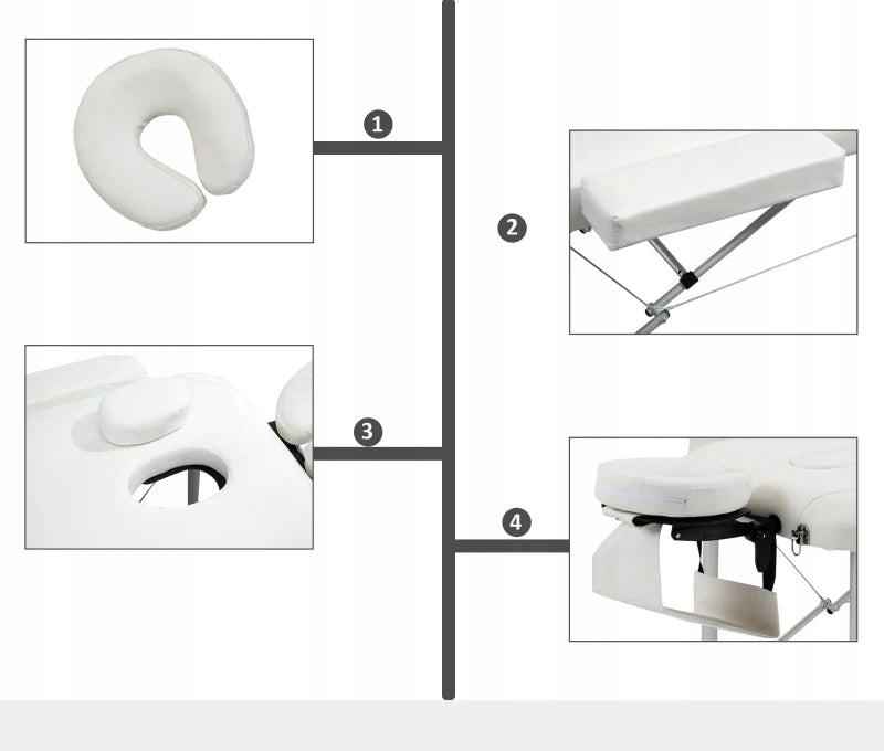 BED MASSAGE TABLE ALUMINUM FOLDING WHITE COSMETIC 215 cm x 60 cm Packaging status original
