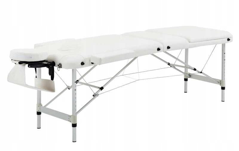 BED MASSAGE TABLE ALUMINUM FOLDING WHITE COSMETIC 215 cm x 60 cm