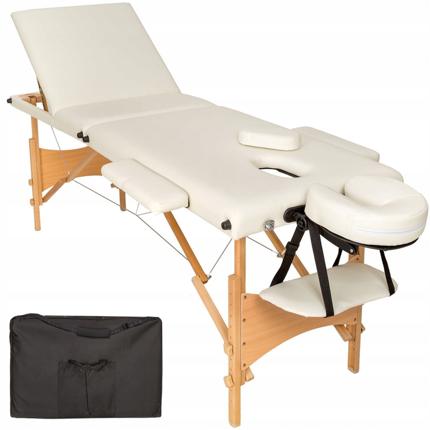 BED MASSAGE TABLE WOODEN FOLDING BEIGE