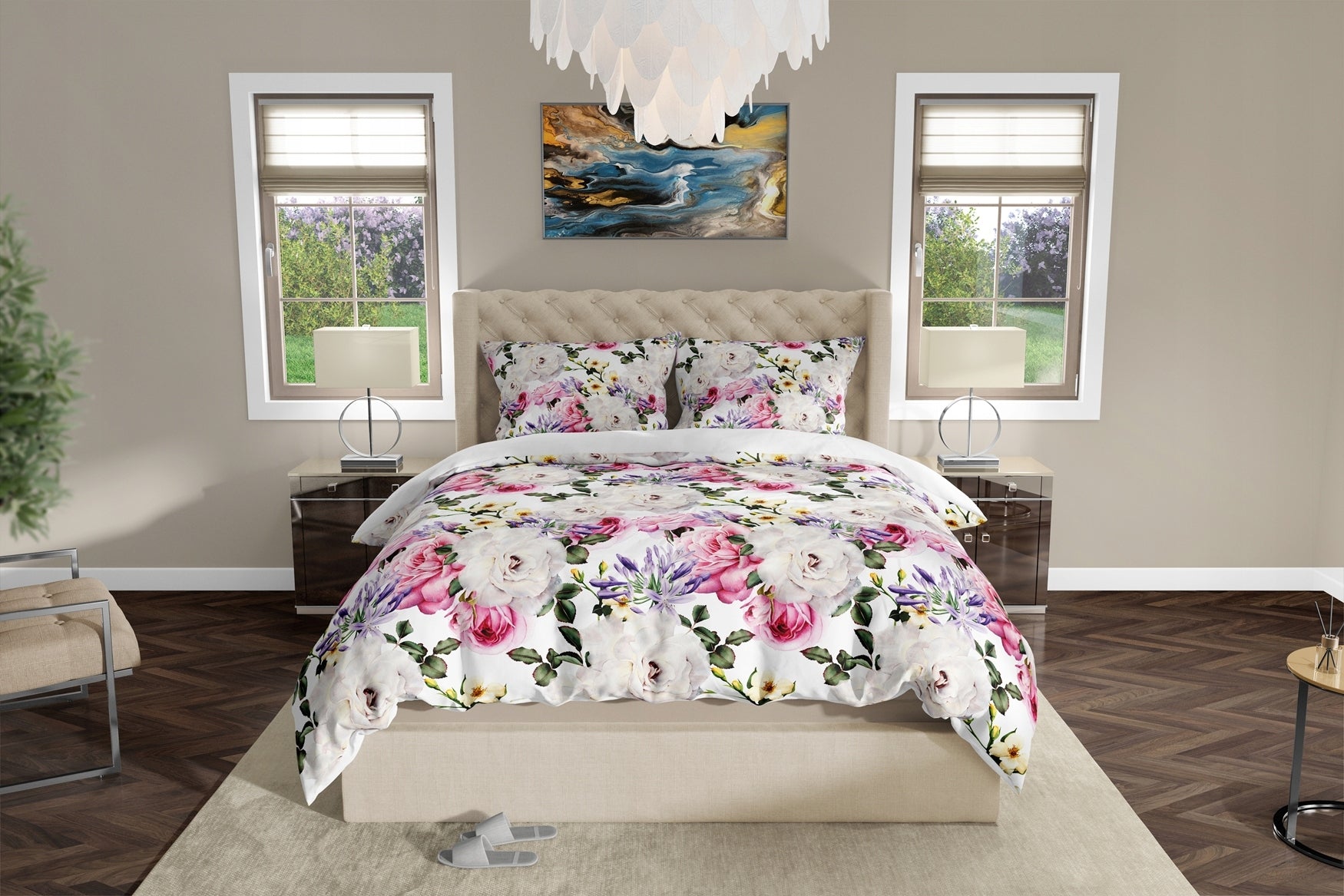 BEDDING SET 160X200 CM PILLOWCASES SET Poland PATTERN FLOWERS 010 Manufacturer code H-LIN010-160x200