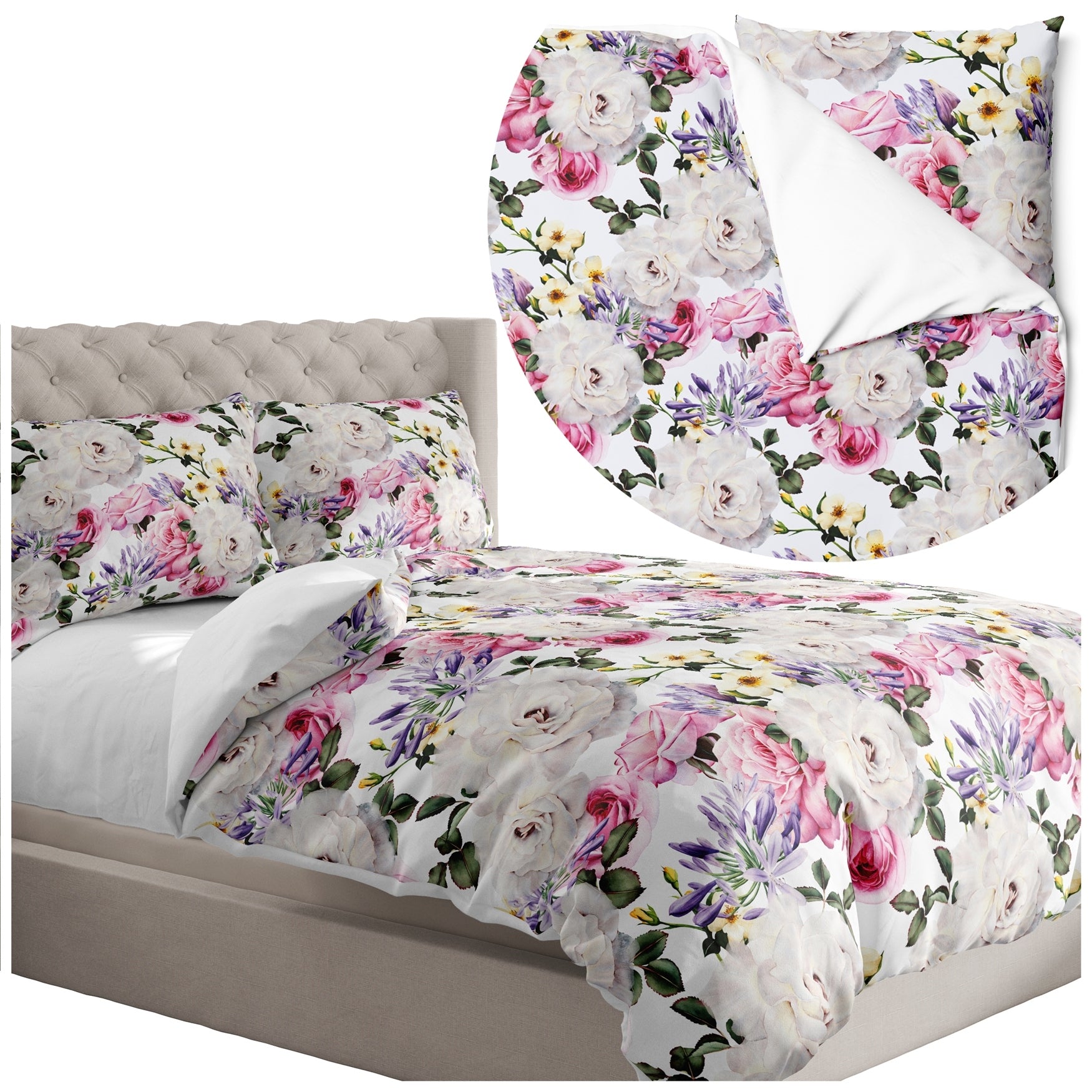 BEDDING SET 160X200 CM PILLOWCASES SET Poland PATTERN FLOWERS 010