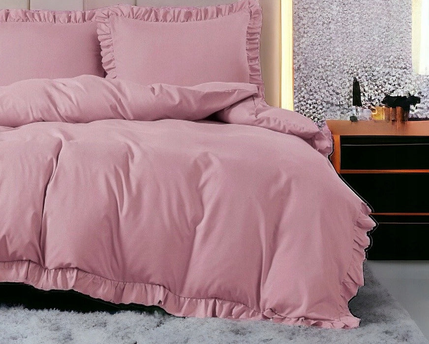 BEDDING SET WITH FRILL 220X200 UNIFORM +2X70X80 ELEGANT POWDER PINK Packaging status original