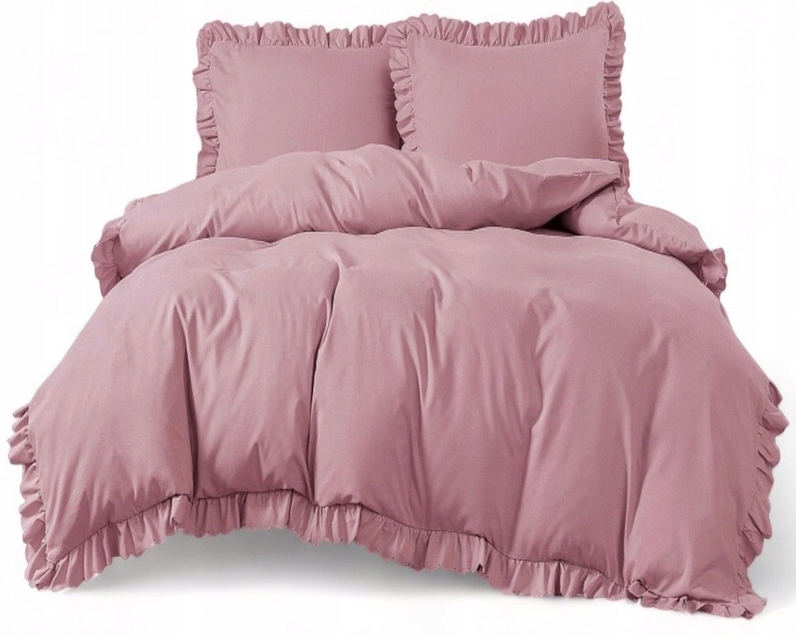 BEDDING SET WITH FRILL 220X200 UNIFORM +2X70X80 ELEGANT POWDER PINK