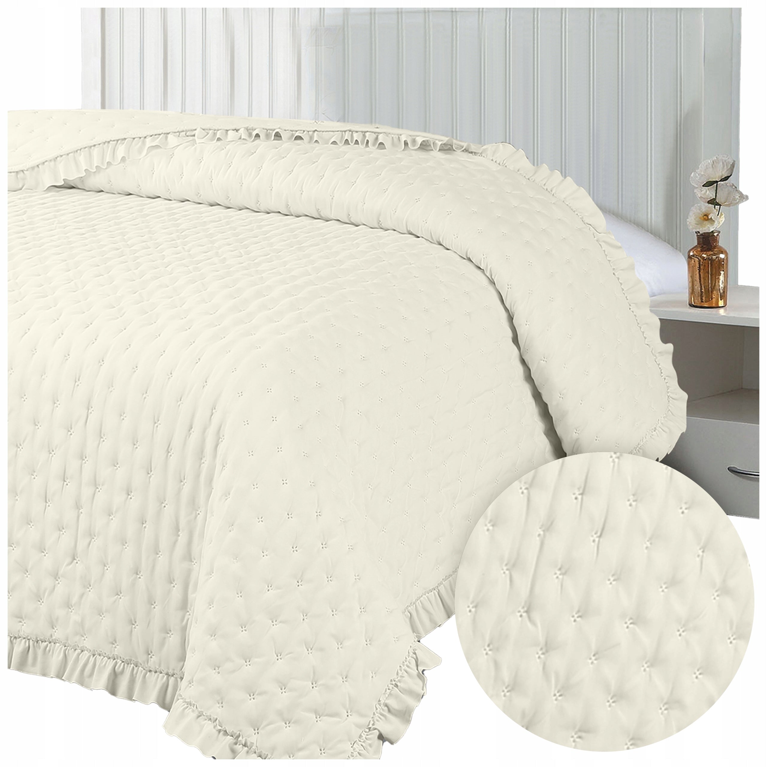 BEDSPREAD 200x220 COUCH VERSAILLES CORNER CREAM PLAID DECORATIVE