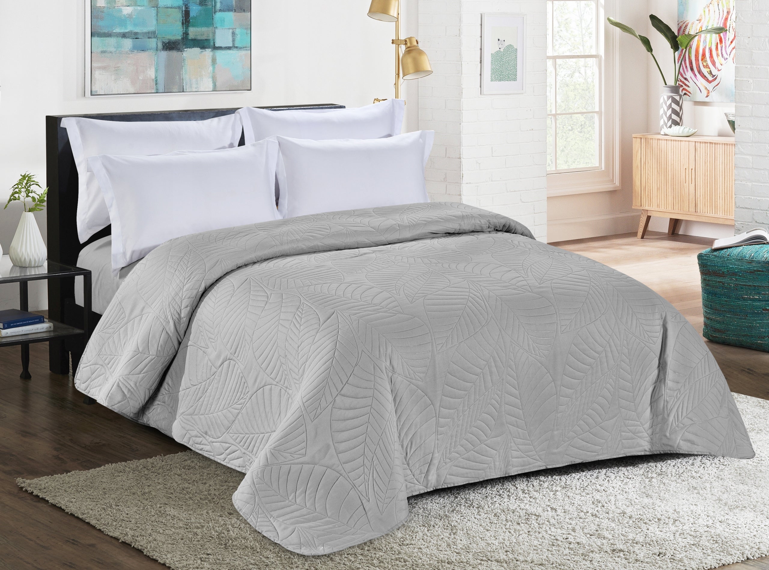 BEDSPREAD 220x240 DOUBLE SIDED QUILTED CAPE LEAVES Packaging status original