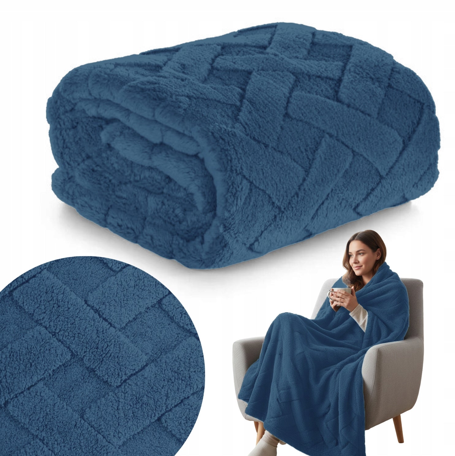 BEDSPREAD BLANKET CARO SOFT 200X220CM TURQUOISE