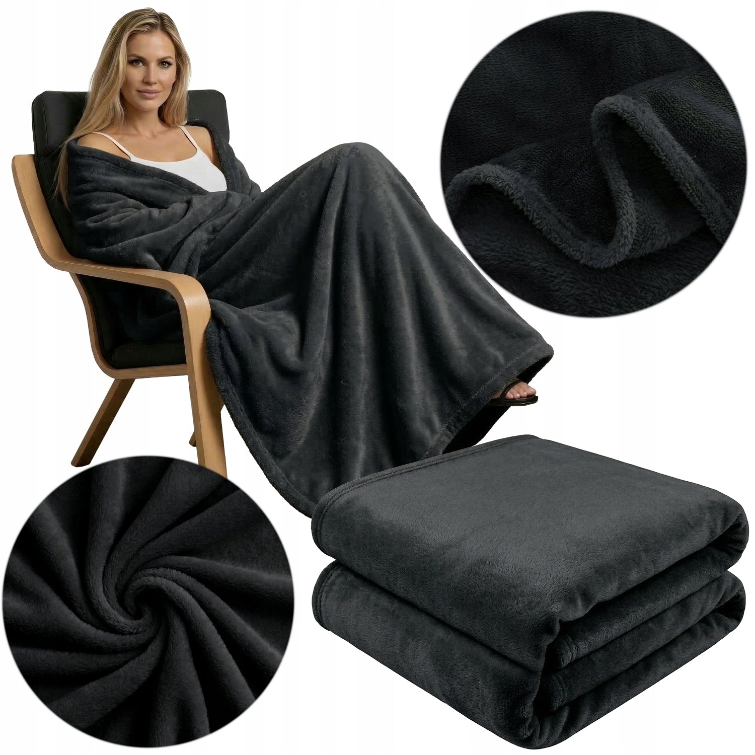 BEDSPREAD BLANKET SMOOTH SOFT WARM FOR GIFT 160x200 BLACK