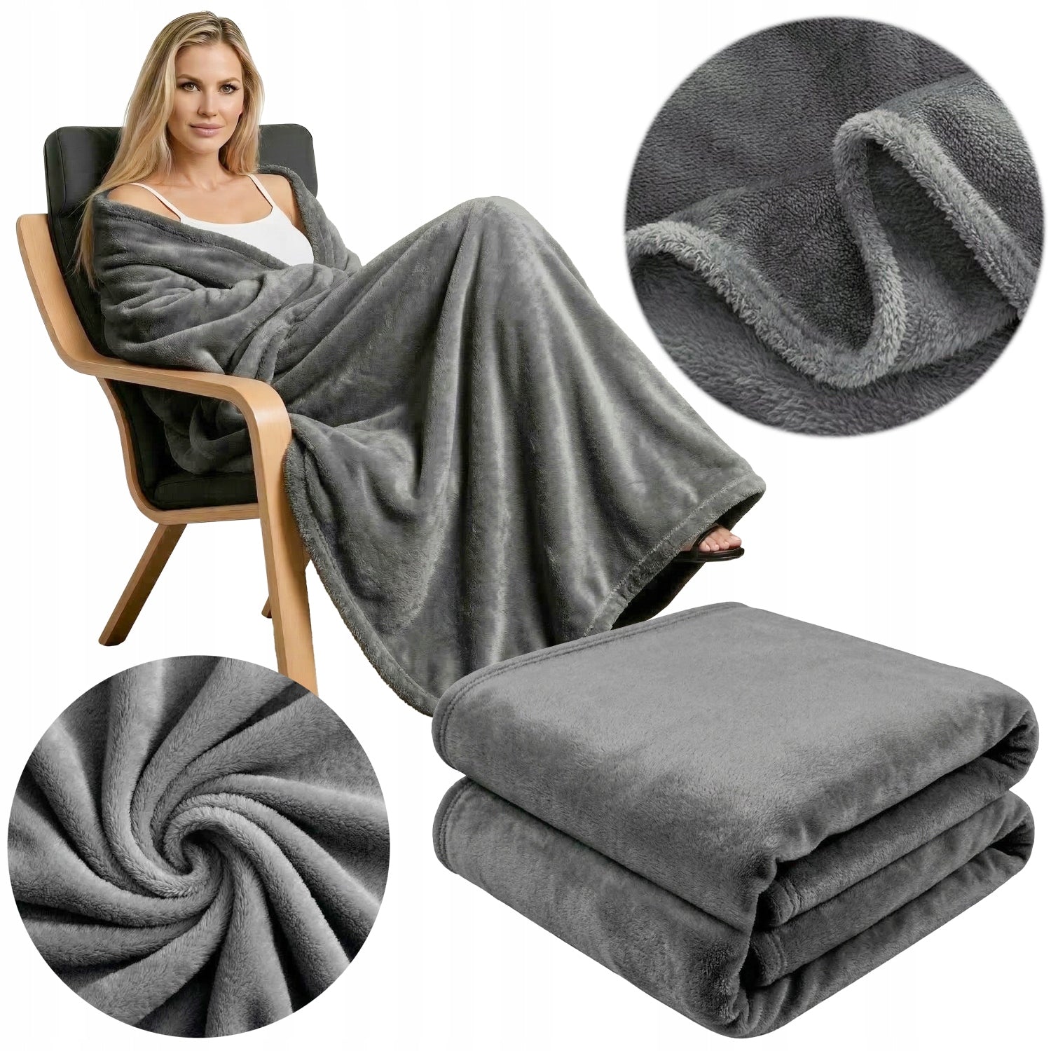 BEDSPREAD BLANKET SMOOTH SOFT WARM FOR GIFT 160x200 DARK GREY