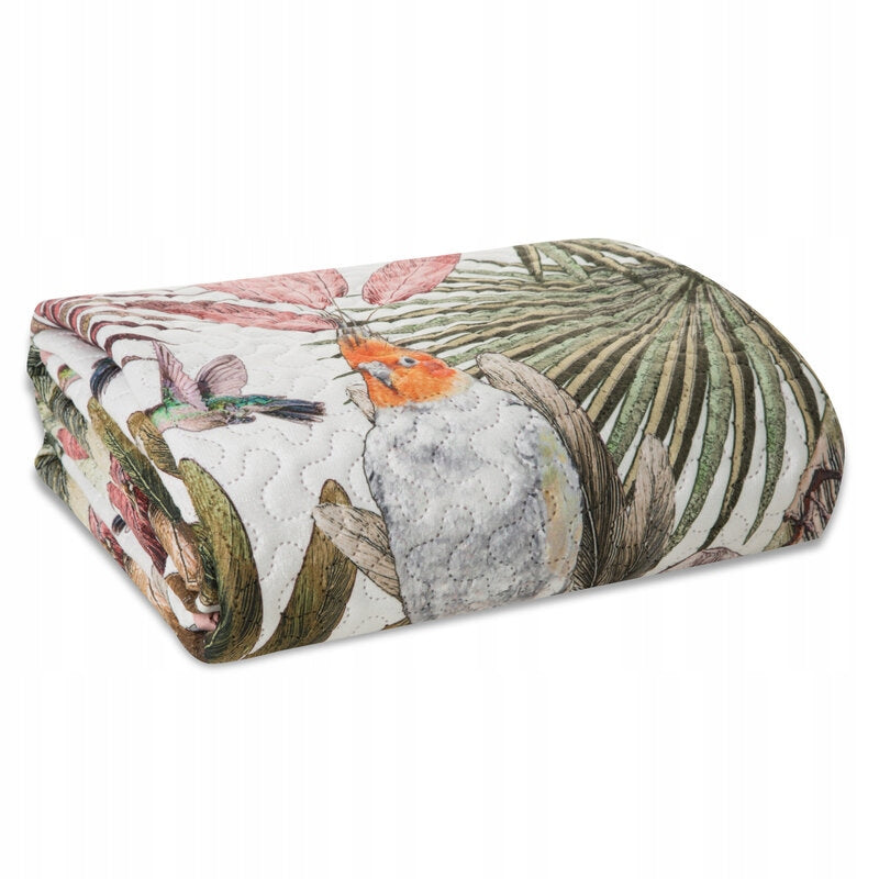 BEDSPREAD WITH PRINT D91 PARROT 170X210 LEAVES FLOWERS